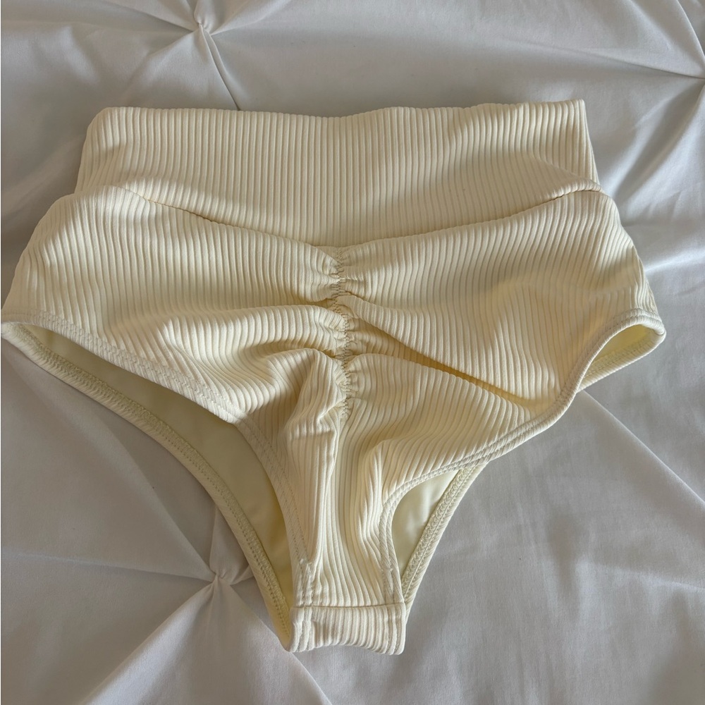 Montce Cream Ribbed Added Coverage High Rise Bikini Bottom - Picture 3 of 4